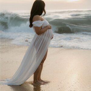Elegant White Off-Shoulder Maternity Dress